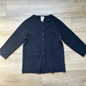 LL Bean Cardigan Sweater Cable Knit Woman’s Large Black Button Layering